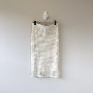 1. State Fishnet Midi Pencil Skirt Cream Pull On Bodycon Skirt Size M/L